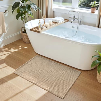 DEXI Chenille Bath Mat 43x24, Soft Absorbent Bathroom Rugs, Beige