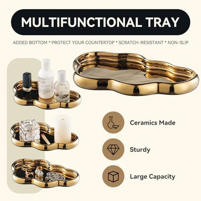 Gold Bathroom Accessory Set, 3-Piece Gold Ceramic Bath Accessories Set with Tray, Lotion Dispenser, and Tumbler for Luxurious Bathroom Decor