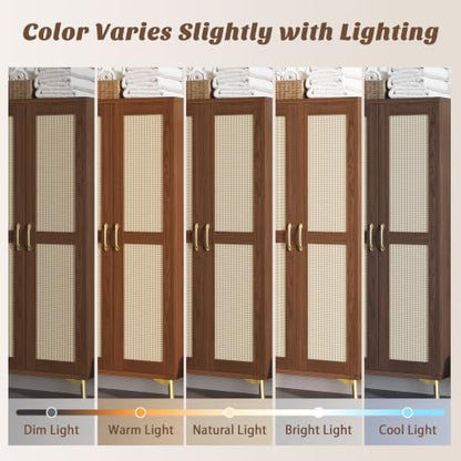 JASIWAY Tall Bathroom Storage Cabinet 57" Rattan Pantry Cabinet, Walnut