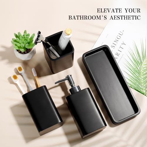 YMXYJM Bathroom Accessories Set, 4 Piece Toothbrush Holder Set - Black