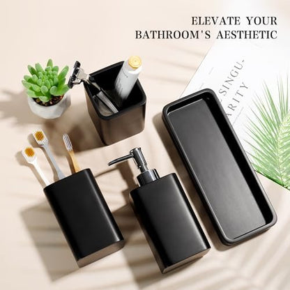 YMXYJM Bathroom Accessories Set, 4 Piece Toothbrush Holder Set - Black