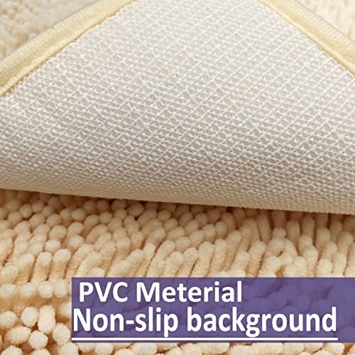 Bathroom Rugs Set 2 Piece Bath Mats Non Slip for Bathrooms, Thick Soft Chenille Rug Set, Ultra Absorbent Bath Carpet, Shaggy Floor Mat, Cream, 20"x32" & 16"x24"