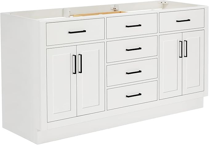 ARIEL Hepburn 66-inch Bathroom Vanity Base Cabinet,Solid Wood, 4 Soft Closing Doors, 6 Dovetail Drawers, White