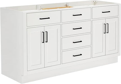 ARIEL Hepburn 66-inch Bathroom Vanity Base Cabinet,Solid Wood, 4 Soft Closing Doors, 6 Dovetail Drawers, White