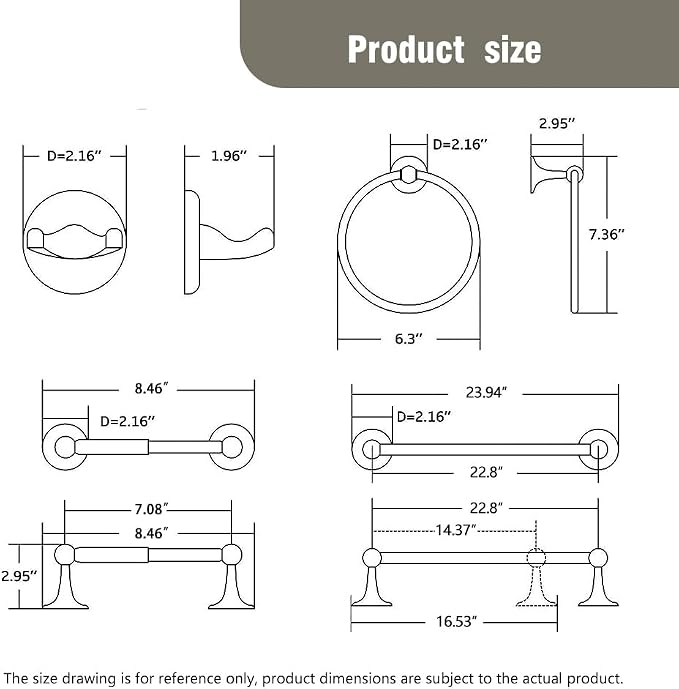 Classic Bathroom Hardware 4-piece Set, Brushed Nickel | Wall Mounted,Stainless Steel and Zinc material,Including Towel Bar,Towel Ring,Toilet Paper Holder,Robe Hook