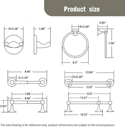 Classic Bathroom Hardware 4-piece Set, Brushed Nickel | Wall Mounted,Stainless Steel and Zinc material,Including Towel Bar,Towel Ring,Toilet Paper Holder,Robe Hook