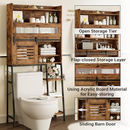 IRONCK Over The Toilet Storage Cabinet with Sliding Barn Door