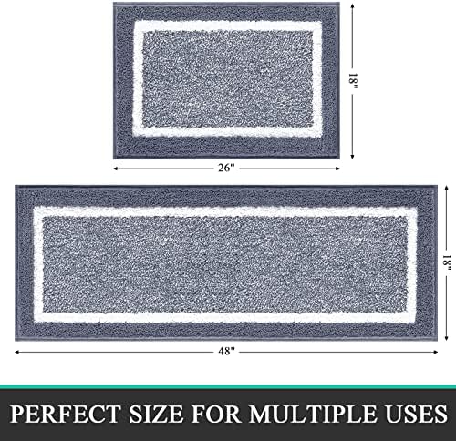 Pauwer Bathroom Rugs Sets 2 Piece, Non Slip Washable Bath Mat, Dark Grey