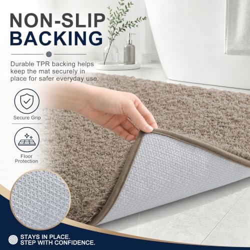 OLANLY Microfiber Small Bathroom Rugs 24x16, Ultra Soft Bath Mat, Greige
