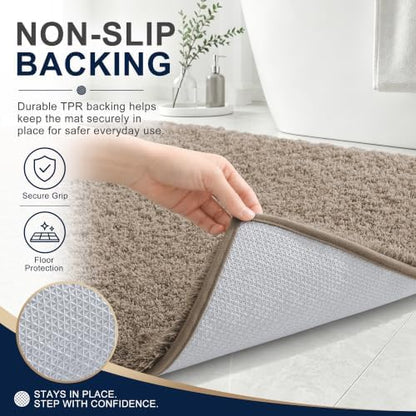 OLANLY Microfiber Small Bathroom Rugs 24x16, Ultra Soft Bath Mat, Greige