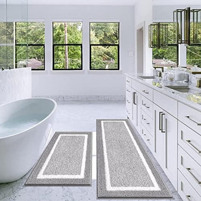Pauwer Bathroom Rugs Sets 2 Piece, Non Slip Washable Bath Mat, Light Grey