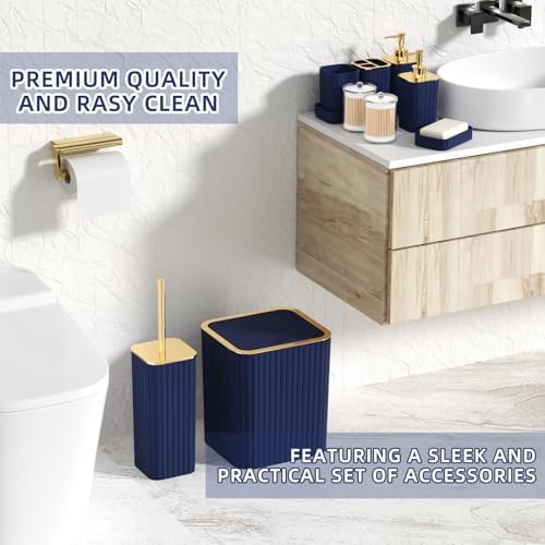 XLHOMO Bathroom Set - 26PC Bathroom Set with Shower Curtain and Rugs, Bathroom Accessory Set, Navy Blue Bathroom Sets, Trash Can & Soap Dispenser