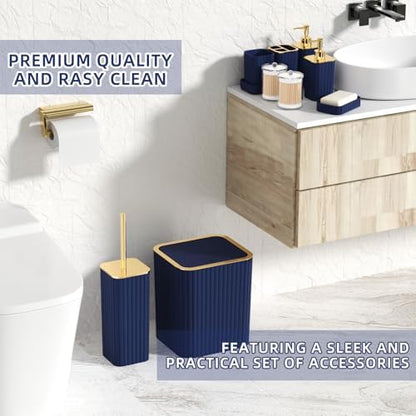 XLHOMO Bathroom Set - 26PC Bathroom Set with Shower Curtain and Rugs, Bathroom Accessory Set, Navy Blue Bathroom Sets, Trash Can & Soap Dispenser
