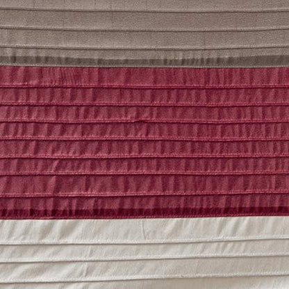 Madison Park Amherst Bathroom Shower Curtain Faux Silk Pieced Striped Modern Microfiber Bath Curtains, 72x72 Inches, Red