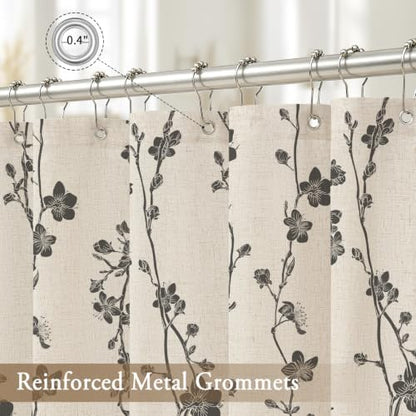 Dark Grey Farmhouse Linen Shower Curtain, Boho Floral Fabric, 72 x 84
