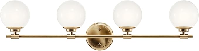 Kichler Benno 4-Light Vanity, Modern Light with Opal Glass in Champagne Bronze, for Bathroom or Powder Room (8.75" x 34"), 55173CPZ