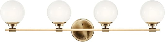 Kichler Benno 4-Light Vanity, Modern Light with Opal Glass in Champagne Bronze, for Bathroom or Powder Room (8.75" x 34"), 55173CPZ