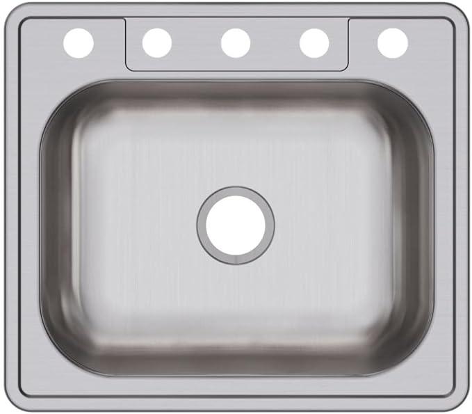 Elkay D125225 22 Gauge Stainless Steel Single Bowl Top Mount Kitchen Sink, 25 x 22 x 6.5625"