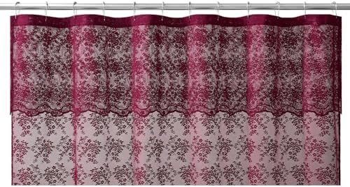 TUDECO Extra Long Dark Red Shower Curtain with Valance, 72W x 90L Inch