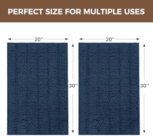 Bcoimo Bath Rug Mat Set, 2 Piece Thick Absorbent Chenille Bathroom Mat Navy