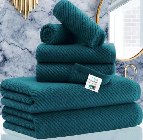 VOOVA & MOVAS 6PC Towel Set, 100% Cotton, Deep Turquoise Dark Teal