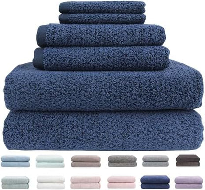 Everplush Diamond Jacquard 6 Pieces Bath Towel Set, Luxury Super Soft Oversized Towels, Highly Absorbent Diamond Jacquard Quick Dry Bath Towel for Bathroom Navy Blue Towel Set