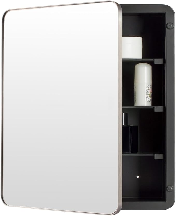 16’’x20’’ Medicine Cabinet,Metal Framed Medicine Cabinet Mirror with Round Corner,Recessed and Surface Mount Bathroom Mirror with Storage, Removeable Shelves,Sliver