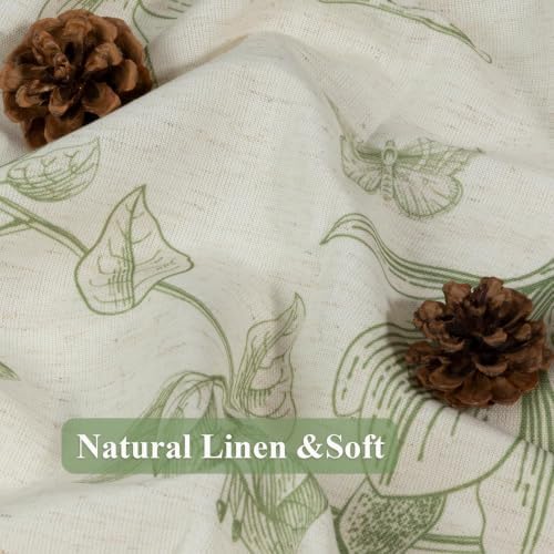 ORTIGIA Linen Shower Curtain Farmhouse Vintage Cottagecore Sage Green Birds Floral Shower Curtains Spring Summer Boho Rustic Decor for Bathroom 72 W x 72 L