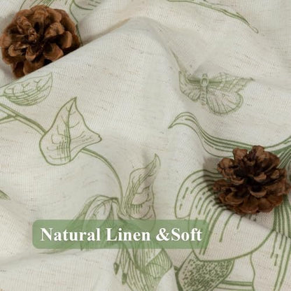 ORTIGIA Linen Shower Curtain Farmhouse Vintage Cottagecore Sage Green Birds Floral Shower Curtains Spring Summer Boho Rustic Decor for Bathroom 72 W x 72 L
