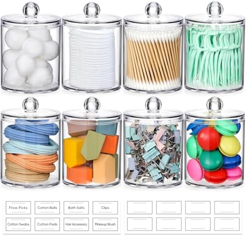8 Pack Acrylic Qtip Holder Dispenser for Cotton Swabs, Balls, Floss Picks