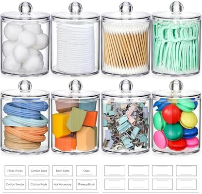 8 Pack Acrylic Qtip Holder Dispenser for Cotton Swabs, Balls, Floss Picks