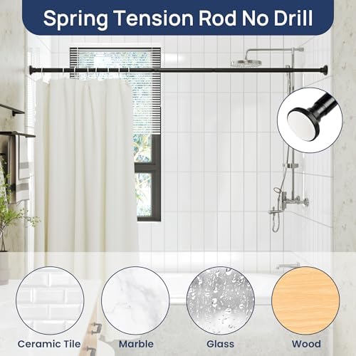 ENJOYBASICS 1" Black Shower Curtain Rod, 30-76" Adjustable, Secure Tension