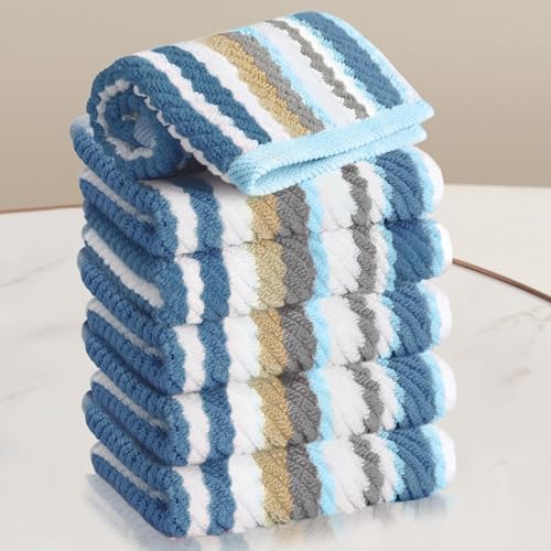 VOOVA & MOVAS Washcloths 6 Pack, 100% Cotton, 13x13 in, Blue Gray Beige