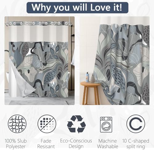 No Hook Shower Curtain with Snap-in Liner 71x74 Inch