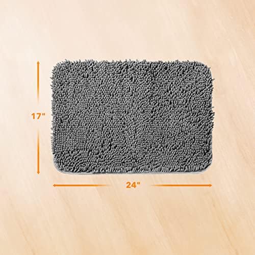 Yeaban Chenille Dark Gray Bathroom Rug 17"x24", Non-Slip Rubber Backing