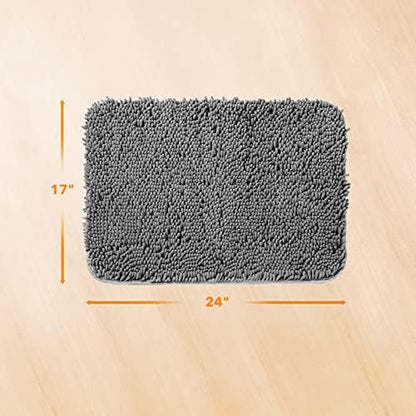 Yeaban Chenille Dark Gray Bathroom Rug 17"x24", Non-Slip Rubber Backing
