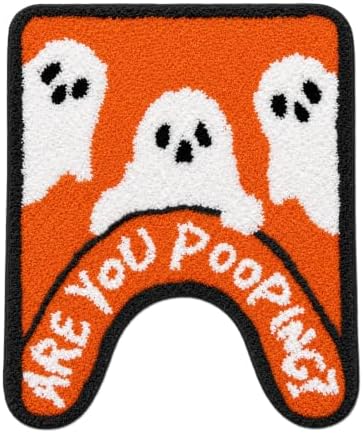 Orange Ghost Halloween Bathroom Rug, Fun U-Shaped Toilet Rug