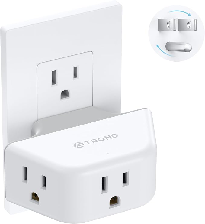 TROND Outlet Extender with 360 Rotating Plug for Bathroom Kitchen | 3AC Outlet Adapter, No Blocking with 3 Way Angled Design, Cruise Essentials, Easy to Pack for Travel, White