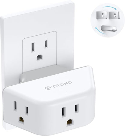 TROND Outlet Extender with 360 Rotating Plug for Bathroom Kitchen | 3AC Outlet Adapter, No Blocking with 3 Way Angled Design, Cruise Essentials, Easy to Pack for Travel, White