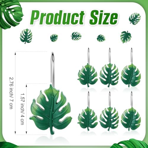 Thyle 12 Pcs Tropical Leaf Shower Curtain Hooks, Hawaiian Resin Ornament Rings Summer Shower Curtain Hooks for Bathroom Bedroom Accessories
