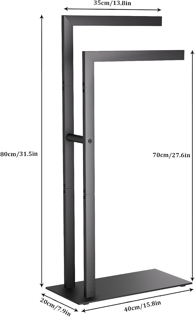 Yawinhe Free Standing Towel Rack,2 Tier Blanket Holder with Shelf,Black | Towel Drying Rack with Marble Base;Tall Towel Drying Rack Outdoor; Metal Towel Stand for Bathrooms;Hand Holder for Bathroom