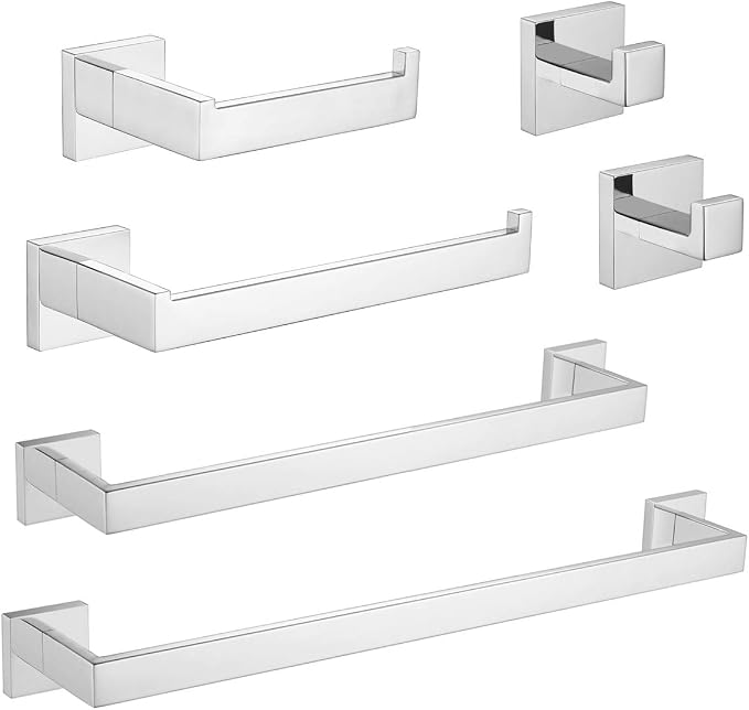 Premium Stainless Steel 6 Pieces Bathroom Hardware Set Wall Mounted Bathroom Accessories Kit Modern Towel Bar Set - 20 Inches and 23.6 Inches, Polished