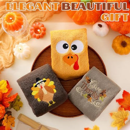 FuWeave 3 Pcs Brown Rust Thanksgiving Turkey Hand Towels for Bathroom