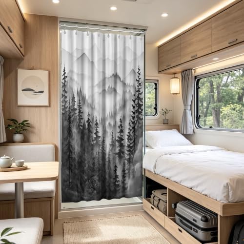 Black and White Stall Shower Curtain, 47X64 in Narrow Small, Forest