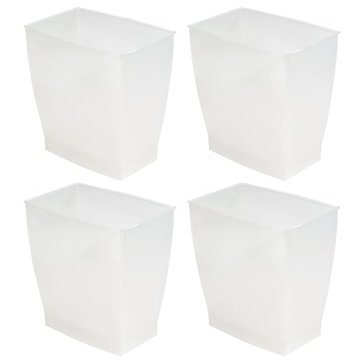 iDesign Small Plastic Bathroom Trash Can, Slim Rectangle, 4-Pack, Frost | Bedroom, Office, Dorm