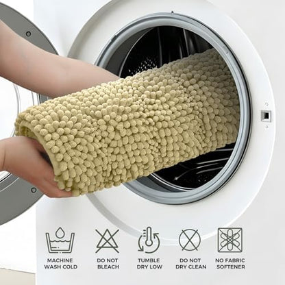 Bcoimo Bath Rug Mat,Beige Chenille High Absorbent Long Bathroom Runner Rugs