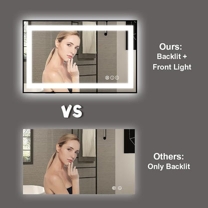 20"X28" LED Bathroom Mirror with Black Frame, Front Lit and Backlit | Metal Framed Mirror, Stepless Dimmable, HD Reflection, Anti-Fog, Shatter-Proof, Memory, 3 Colors Lighting, UL Listed.