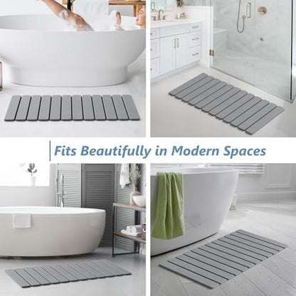 AWW Foldable Stone Bath Mat, Diatomaceous, 31.5"x15.7", Grey