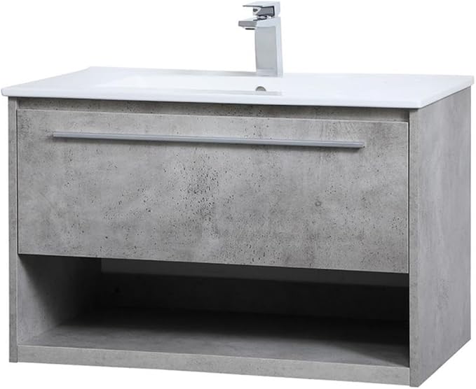 Elegant Decor Kasper 30" Single Porcelain Top Floating Bathroom Vanity in Gray