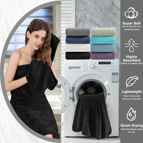 4 Piece Extra Large Bath Towel 35"x70" Oversized Bath Sheet Black Bath Towel Set for Bathroom Ultra Soft Cozy Highly Absorbent Quick Dry Bathroom Towel for Spa Gym Hotel,Shower Towel for Daily Use